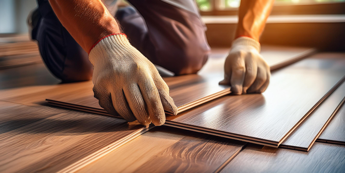 SGM-Handwerker verlegt Laminatböden mit hoher Präzision, um eine langfristige Langlebigkeit zu gewährleisten.