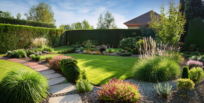 Ein traumhaft gepflegter, pflegeleichter Garten von SGM, der gleichzeitig schön und einfach zu handhaben ist.